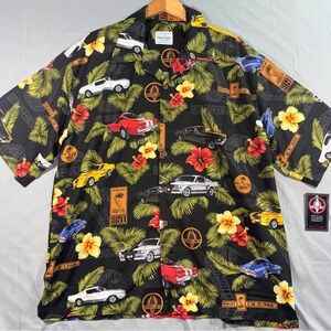 David Carey Shirt Mens 2XL Black Shelby Mustang Hawaiian Button Front Car Print